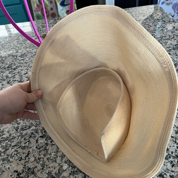 Vintage straw hat with chiffon ribbon trim - Picture 3 of 6